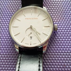 Princeton Black Leather Strap Watch